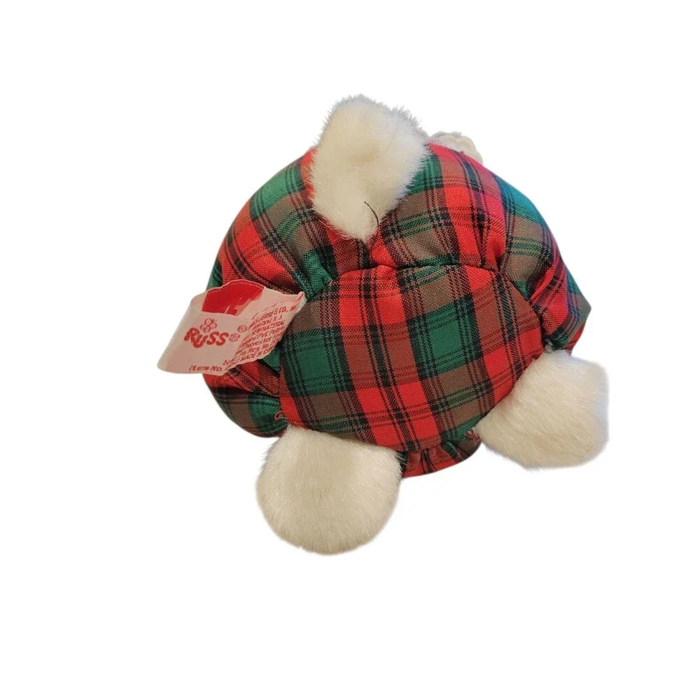 Russ Berrie Bear HOLLY White Soft Christmas Plush Tartan Fabric Body 8